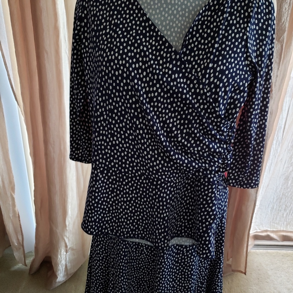 Blue and white polka dot skirt and top